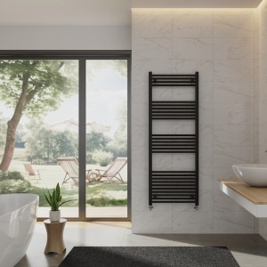 Bergen 1600 x 600mm Straight Black Heated Towel Rail