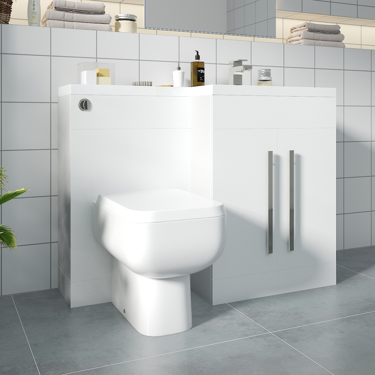 Calm White Right Hand Combination Vanity Unit with RAK-Series 600 Toilet & Soft Close Seat & Concealed Cistern - 1100mm
