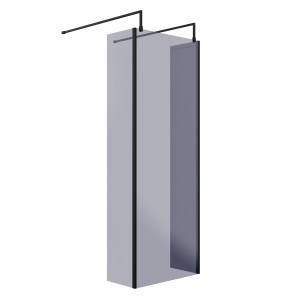 Wasdale 760mm Black Smoked Walk Through Wet Room Screen with 300mm Hinged Return Screens & L- Shape Support Arms