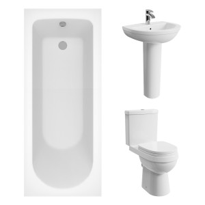 Lima Modern Bathroom Suite with Close Coupled Toilet and Essential Single Ended Bath - 1700 x 700mm
