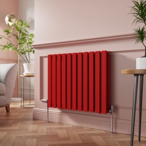 Lulea 600 x 760mm Signal Red Double Flat Panel Horizontal Designer Radiator