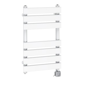 Juva 650 x 400mm White Flat Panel Electric Thermostatic Heated Designer Towel Rail