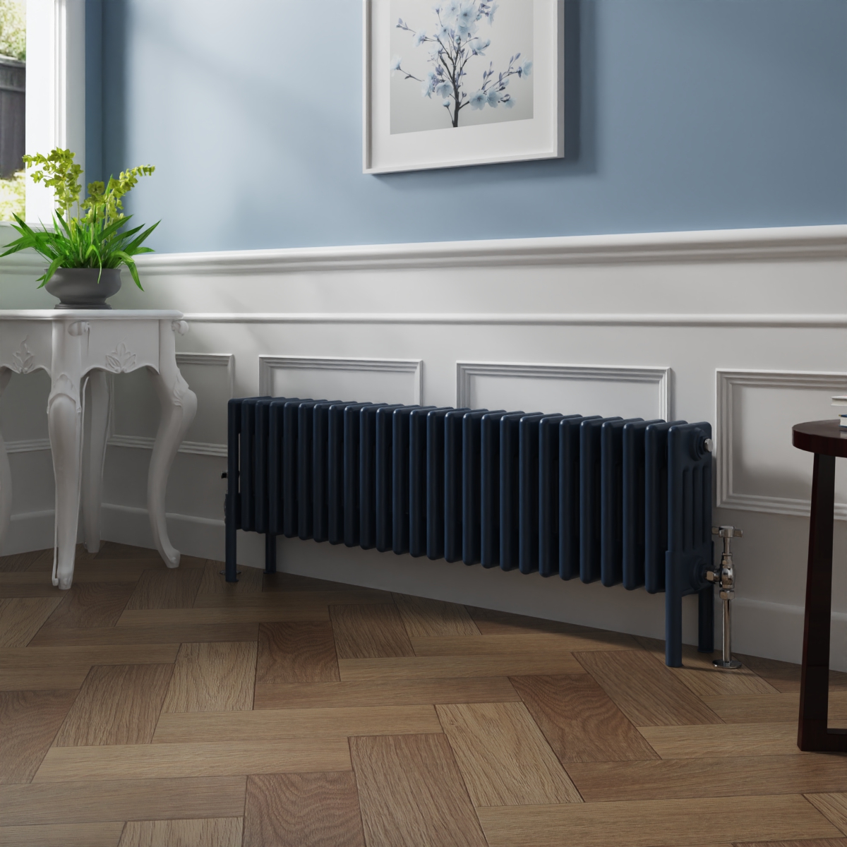 Bern 300 x 1190mm Sapphire Blue Four Column Horizontal Traditional Radiator
