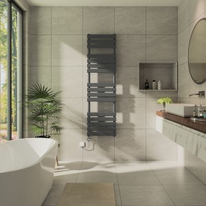 Juva 1600 x 450mm Sand Grey Flat Panel Thermostatic Touch Control Electric Heated Towel Rail