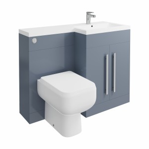 Calm Gloss Grey Right Hand Combination Vanity Unit Basin L Shape with Back to Wall RAK Series 600 Toilet & Soft Close Seat & Concealed Cistern - 1100mm