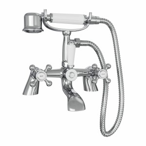 Abbey Traditional Crosshead Bath Shower Mixer Tap - Chrome and White
