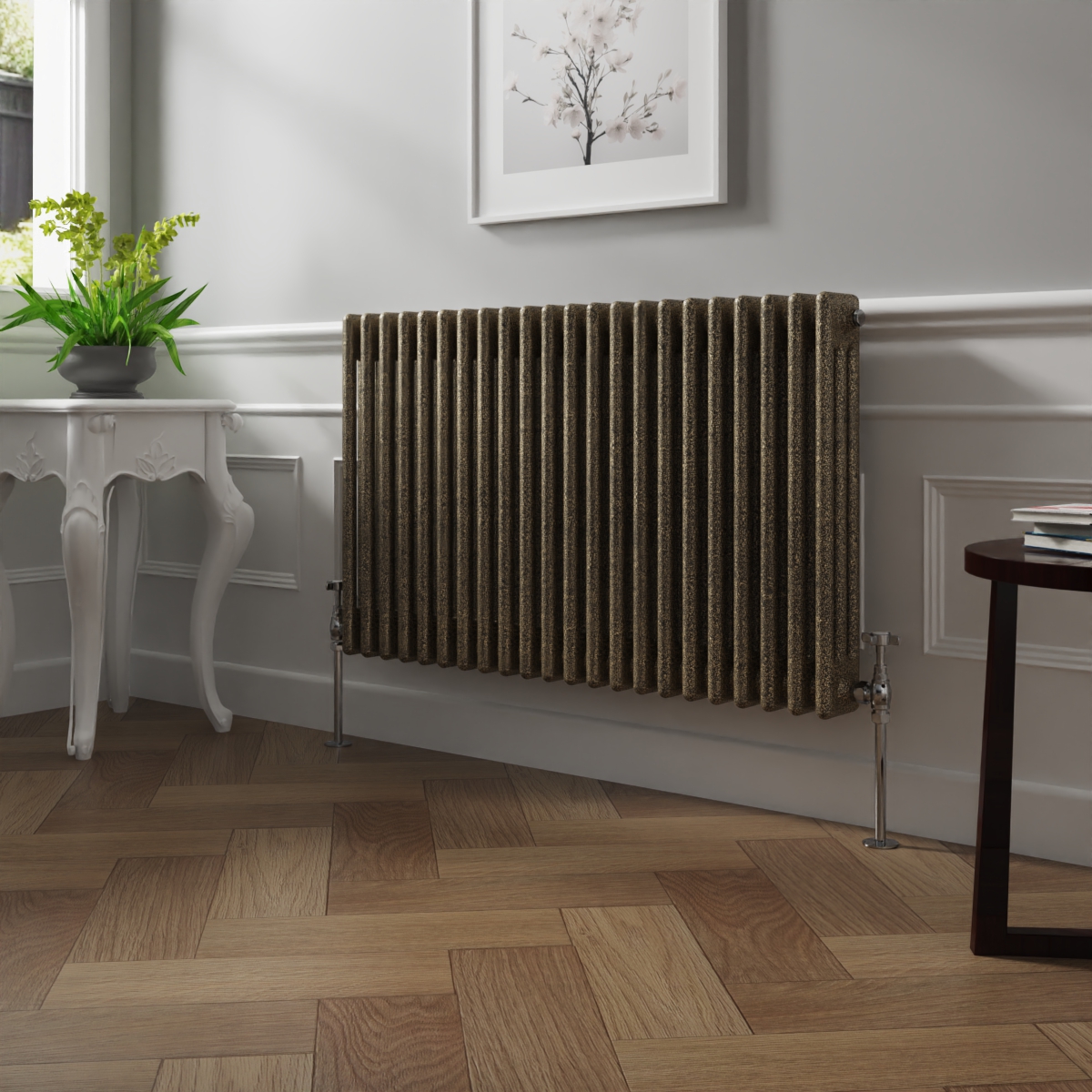Bern 600 x 1010mm Black Gold Triple Column Horizontal Traditional Radiator