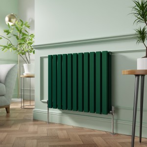 Lulea 600 x 760mm Moss Green Double Flat Panel Horizontal Designer Radiator