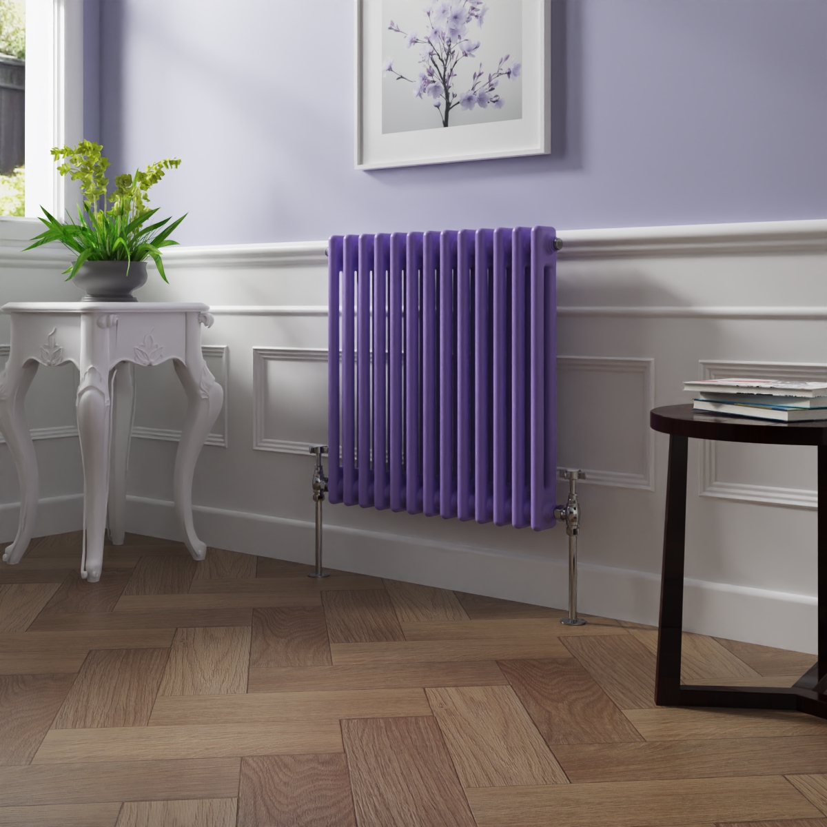 Bern 600 x 605mm Elegant Purple Double Column Horizontal Traditional Radiator