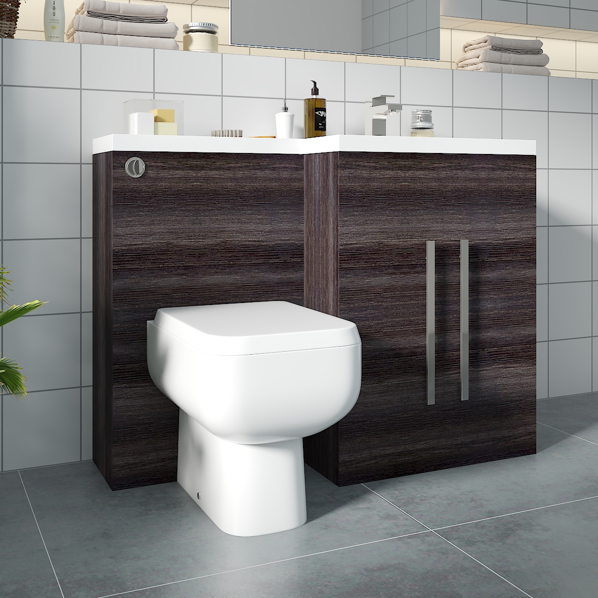 Calm Grey Right Hand Combination Vanity Unit with RAK-Series 600 Toilet & Soft Close Seat & Concealed Cistern - 1100mm