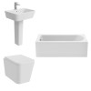 Cordoba Square Modern Bathroom Suite with Wall Hung Toilet and Essential Single Ended Bath - 1700 x 700mm - Front Bath Panel Included