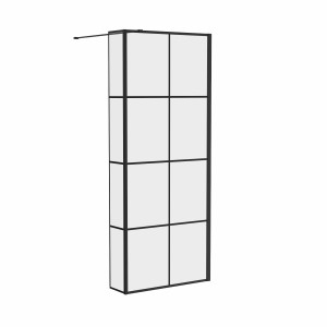 Wasdale 760mm Wet Room Screen with 200mm Hinged Wet Room Return Screen - Black Grid