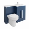 Calm Matt Blue Right Hand Combination Vanity Unit Basin L Shape with Back to Wall Calgary Toilet & Soft Close Seat & Concealed Cistern - 1100mm