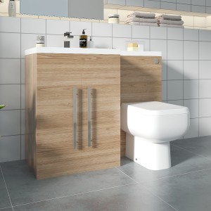 Calm Oak Left Hand Combination Vanity Unit with RAK-Series 600 Toilet & Soft Close Seat & Concealed Cistern - 1100mm