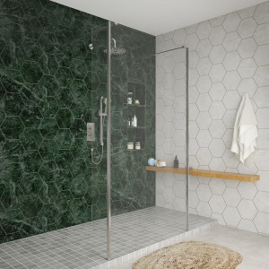 Wasdale 1100mm Chrome Walk Through Wet Room Screen with 215mm Hinged Return Screens