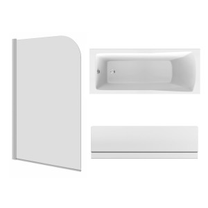 Sawley 1700 x 700mm Straight Bath Single Ended with Front Panel and Round Chrome Bath Screen