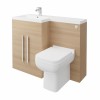 Calm Light Oak Left Hand Combination Vanity Unit Basin L Shape with Back to Wall Feel 600 Toilet & Soft Close Seat & Concealed Cistern - 1100mm