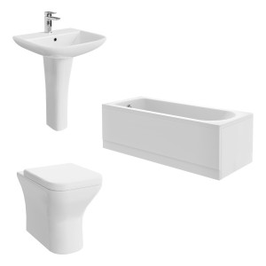 Feel Curved Modern Bathroom Suite with Back to Wall Toilet and Essential Single Ended Bath 1700 x 700mm - Front & End Bath Panel Included