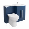 Calm Matt Blue Right Hand Combination Vanity Unit Basin L Shape with Back to Wall RAK Tonique Toilet & Soft Close Seat & Concealed Cistern - 1100mm