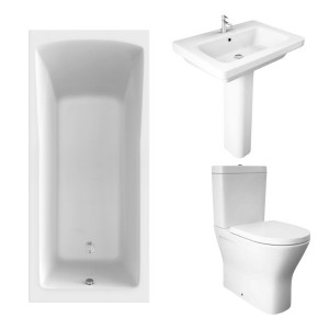 RAK Resort Maxi Closed Back Toilet with 650mm Basin Modern Bathroom Suite and Single Ended Bath with Front Panel - 1800 x 800mm