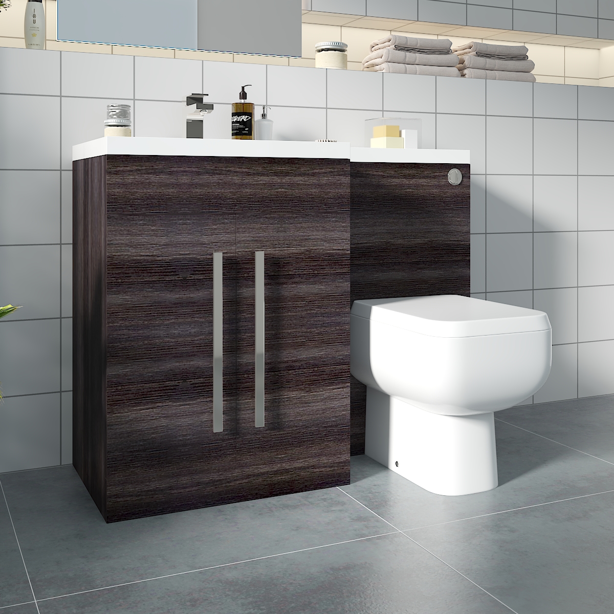 Calm Grey Left Hand Combination Vanity Unit with RAK-Series 600 Toilet & Soft Close Seat & Concealed Cistern - 1100mm