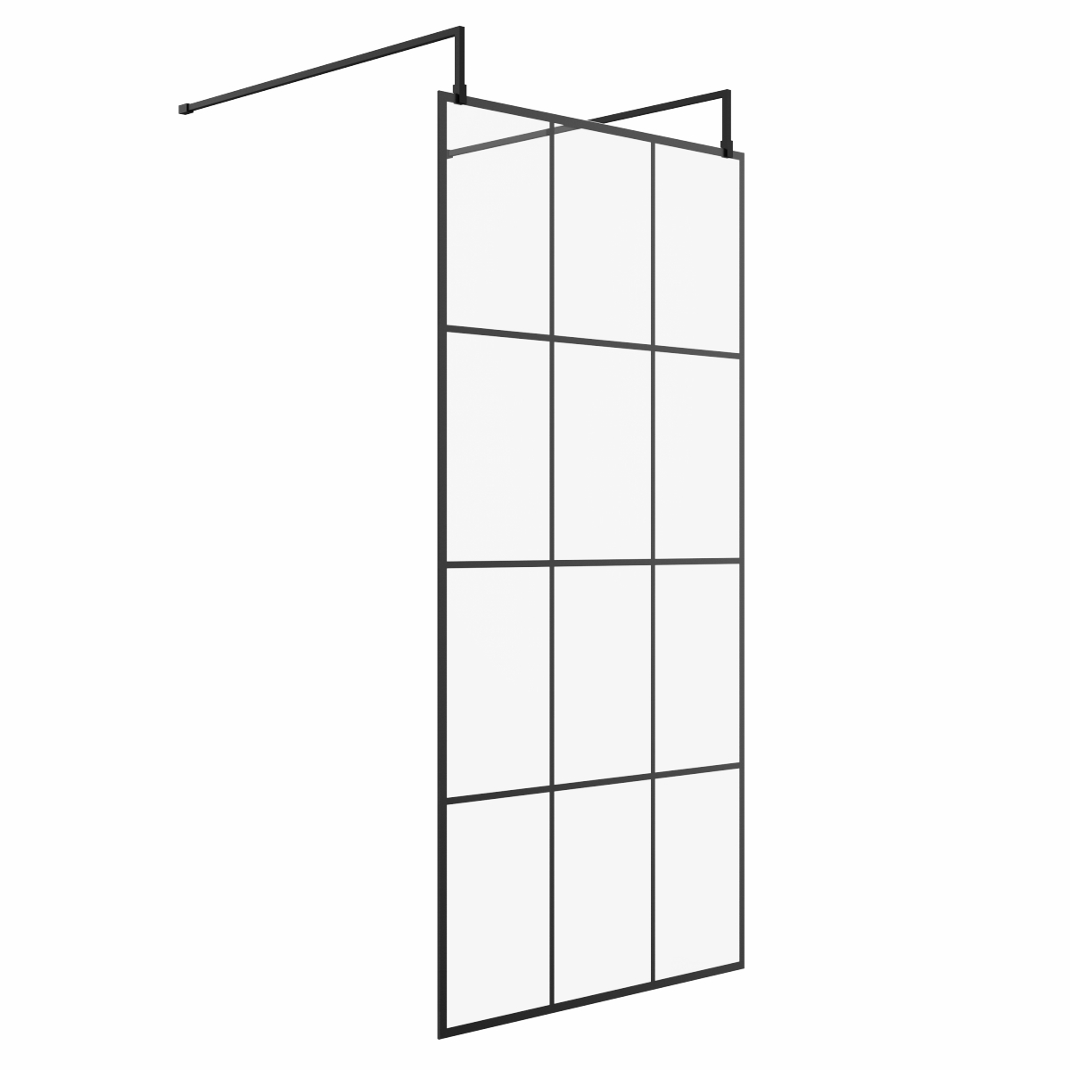 Wasdale 1000mm Black Grid Walk Through Wet Room Screen With L-Shape Support Arms