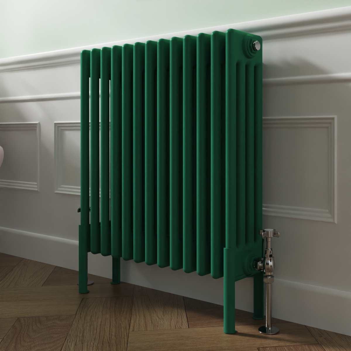 Bern 600 x 605mm Traditional Moss Green Horizontal Four Column Radiator