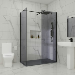 Wasdale 1000mm Wet Room Screen with 800mm Wet Room Screen - Black Smoked