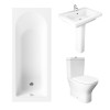 Essentials 1600 x 700mm Straight Bath Single Ended Bathroom Suite with RAK-Resort Mini Close Coupled Closed Back Rimless Toilet and 650mm Full Pedestal Basin