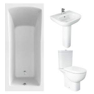 RAK Tonique Close Coupled Open Back Modern Bathroom Suite and Single Ended Bath with Front Panel - 1700 x 750mm