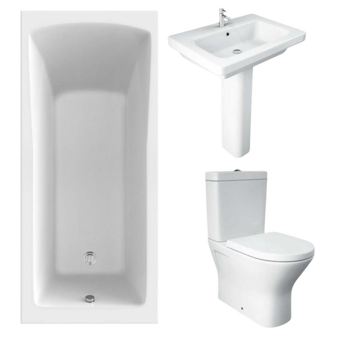 RAK Resort Mini Closed Back Toilet with 650mm Basin Modern Bathroom Suite and Single Ended Bath with Front Panel - 1700 x 750mm