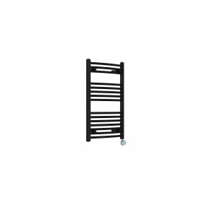 Fjord 800 x 500mm Curved Black Thermostatic Touch Control Electric Heated Towel Rail