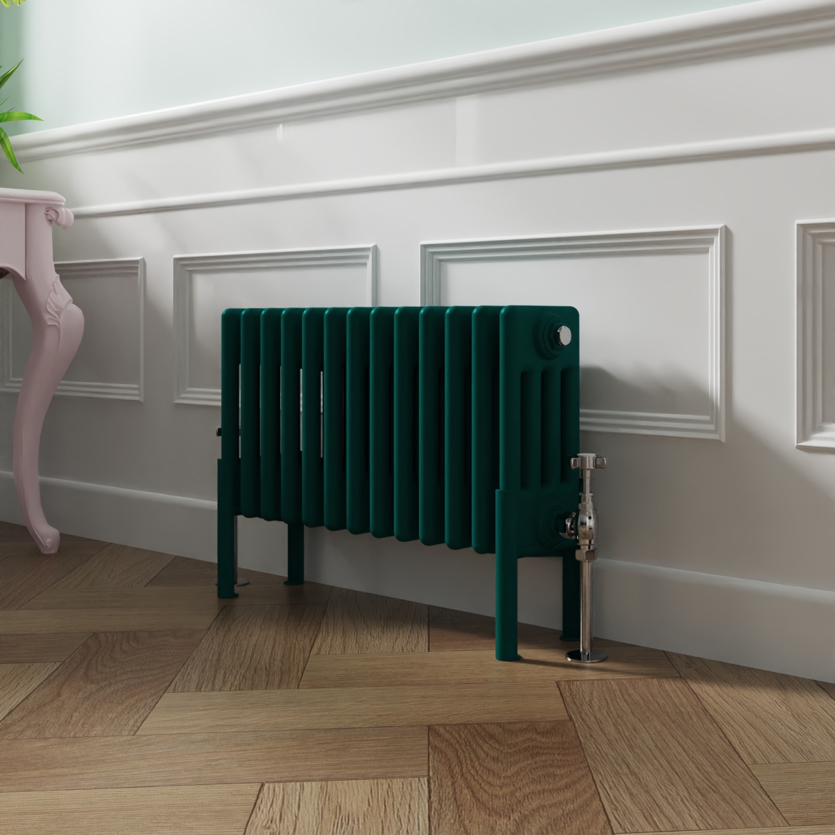 Bern 300 x 605mm Traditional Blue Green Horizontal Four Column Radiator