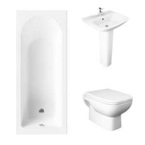Essentials 1500 x 700mm Straight Bath Single Ended Bathroom Suite with Wall Hung Toilet