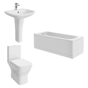 Feel Curved Modern Bathroom Suite with Close Coupled Toilet and Essential Single Ended Bath 1700 x 700mm - Front & End Bath Panel Included