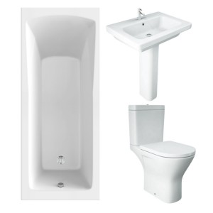 RAK Resort Maxi Open Back Toilet with 650mm Basin Modern Bathroom Suite and Single Ended Bath with Front Panel - 1700 x 700mm