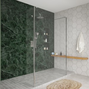 Wasdale 1400mm Chrome Walk Through Wet Room Screen with 300mm Hinged Return Screens