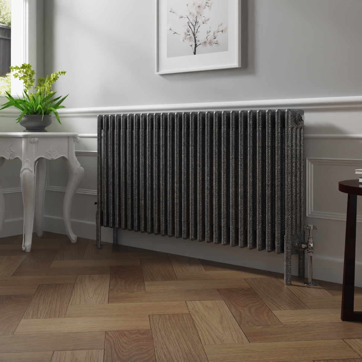 Bern 600 x 1190mm Black Silver Four Column Horizontal Traditional Radiator