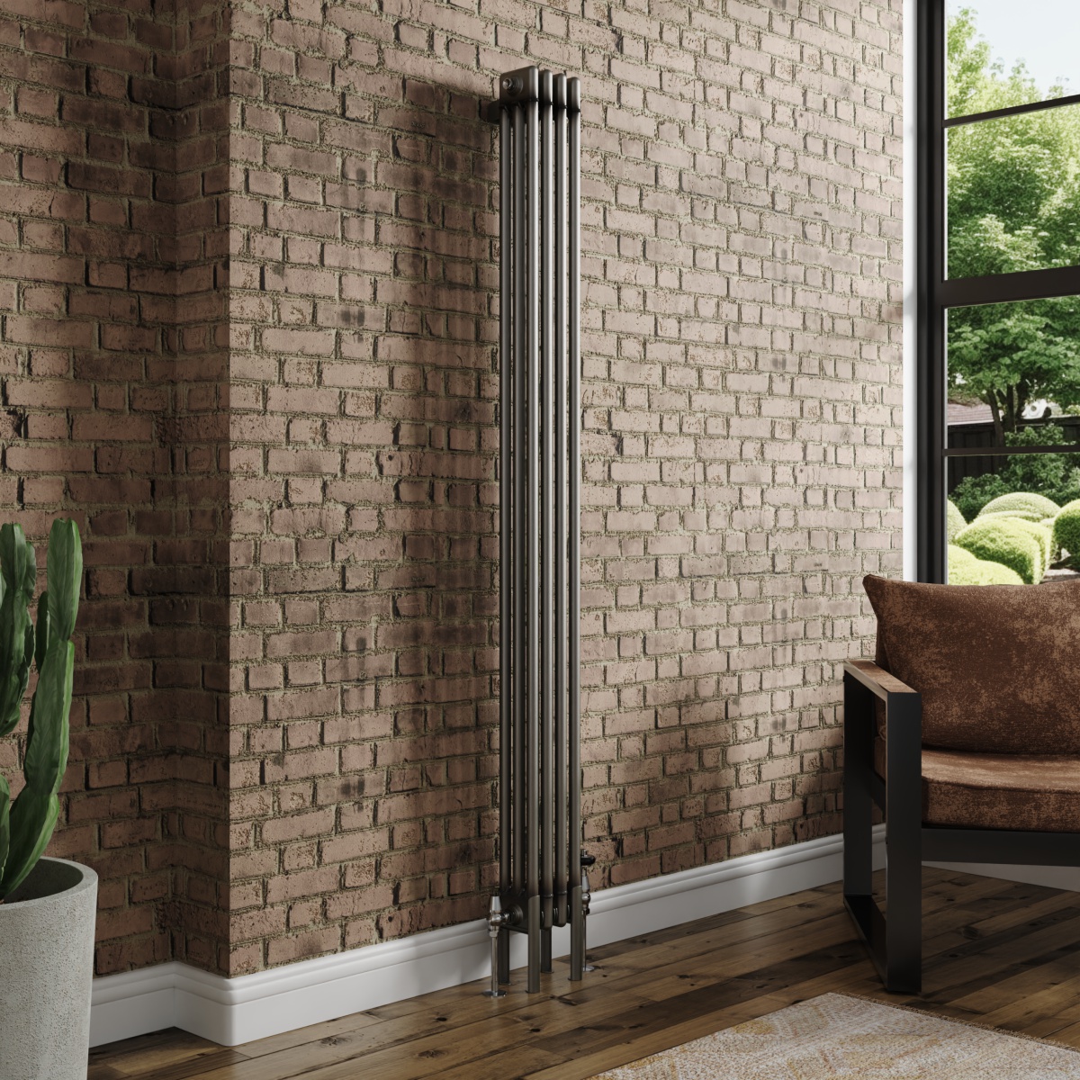 Bern 1800 x 200mm Raw Metal Triple Column Vertical Traditional Radiator