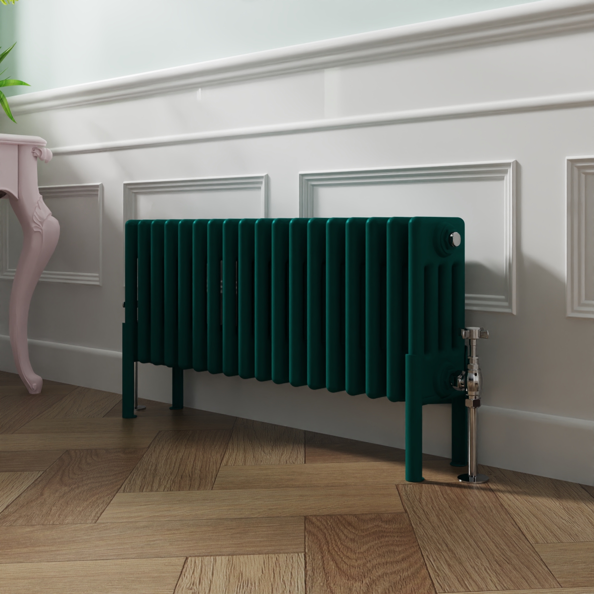 Bern 300 x 830mm Traditional Blue Green Horizontal Four Column Radiator