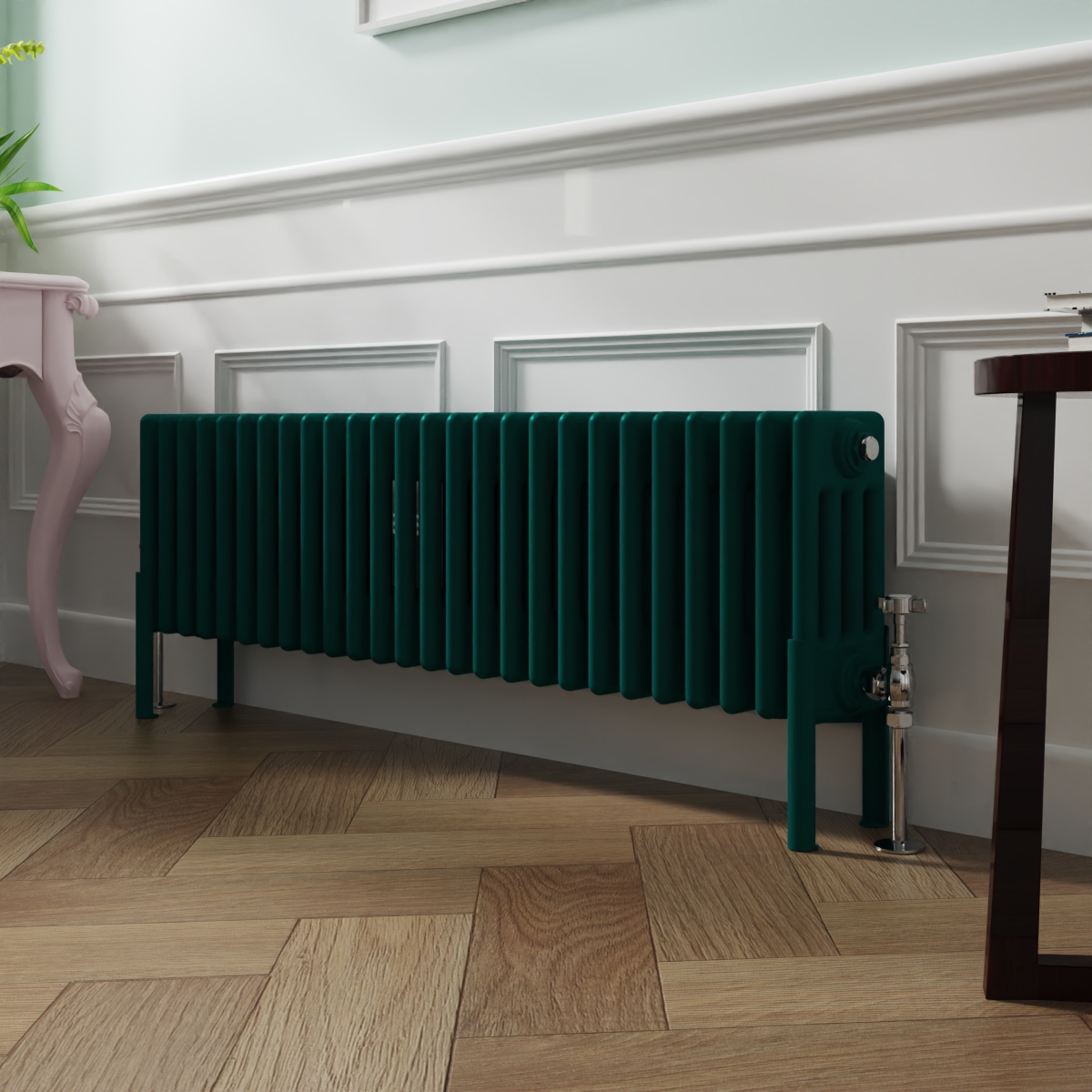 Bern 300 x 1190mm Traditional Blue Green Horizontal Four Column Radiator
