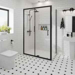 Ennerdale 1300mm Sliding Door with 800mm Side Panel - Black