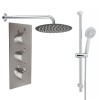 Thurso Chrome Triple Round Handle Concealed Valve Bulit in Diverter with 400mm Round Shower Head and Chrome Riser Rail Kit (3 Outlet)