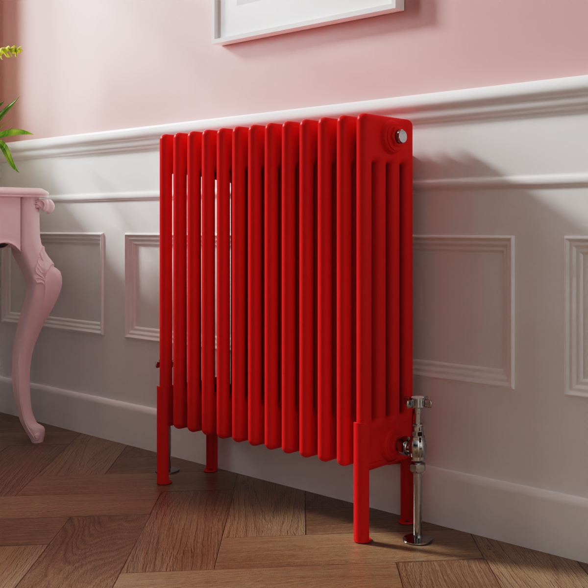Bern 600 x 605mm Traditional Signal Red Horizontal Four Column Radiator