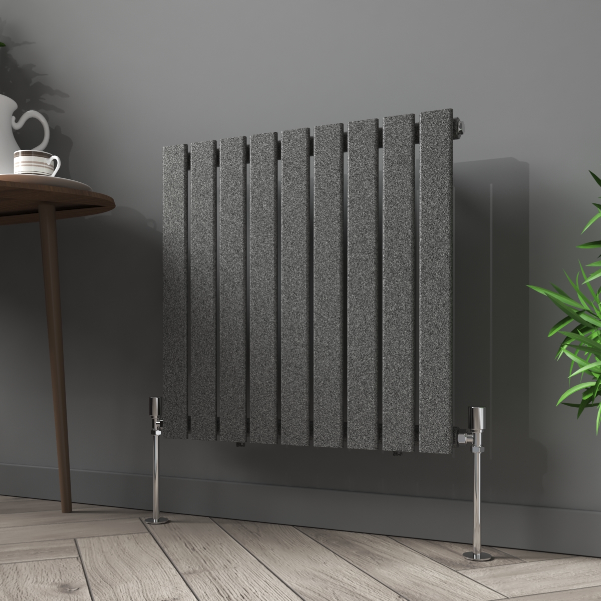 Karlstad 600 x 614mm Black Silver Single Horizontal Flat Panel Designer Radiator