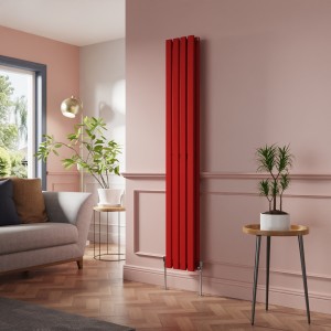 Lulea 1800 x 270mm Signal Red Double Flat Panel Vertical Designer Radiator