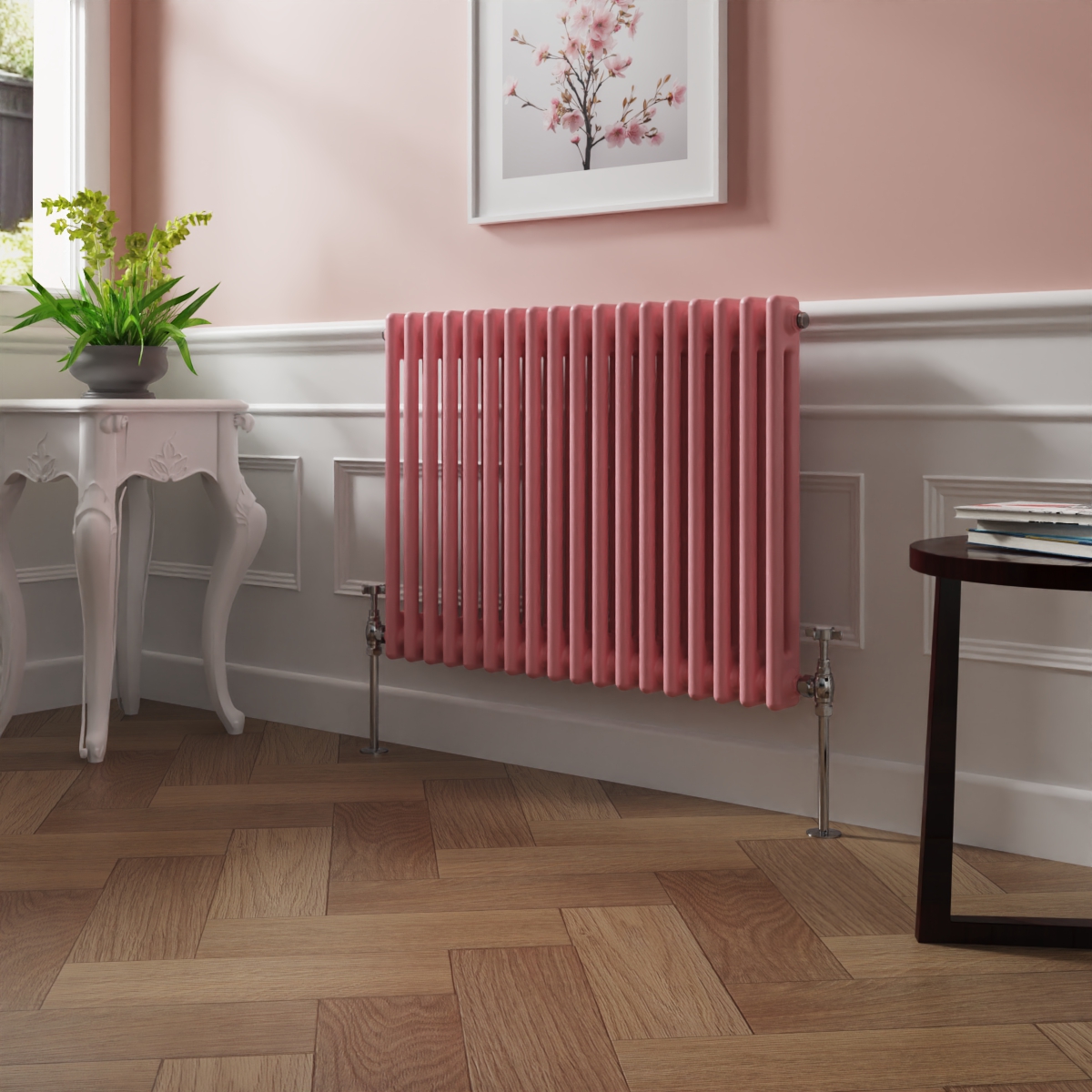 Bern 600 x 830mm Rose Pink Double Column Horizontal Traditional Radiator