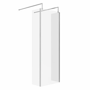 Wasdale 760mm Chrome Walk Through Wet Room Screen with 300mm Hinged Return Screens & L- Shape Support Arms