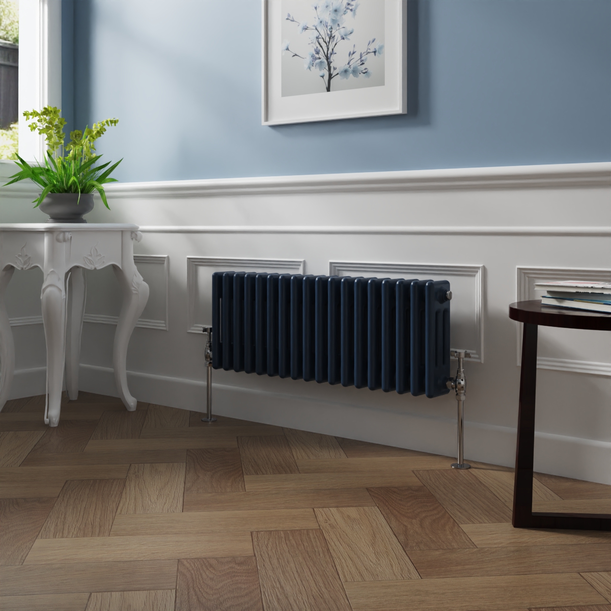 Bern 300 x 830mm Sapphire Blue Triple Column Horizontal Traditional Radiator