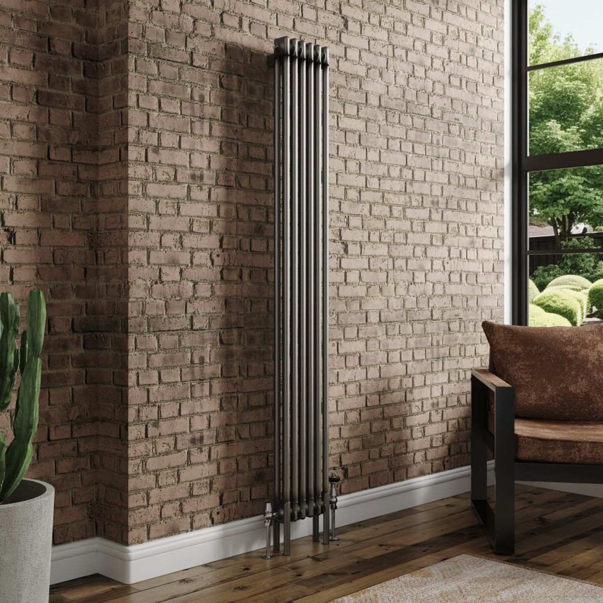 Bern 1800 x 290mm Raw Metal Double Column Vertical Traditional Radiator